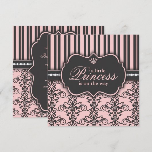 Kleine prinses op Way Roze Black Baby shower Kaart (Voorkant / Achterkant)