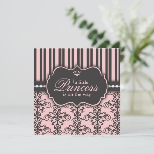 Kleine prinses op Way Roze Black Baby shower Kaart (Staand voorkant)