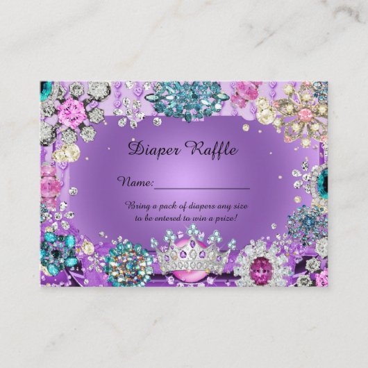 Kleine Prinses Prins Luier Raffle Tickets, paars Informatiekaartje (Voorkant)