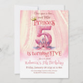 Kleine prinses roze meisje vijfde verjaardag kaart (Voorkant)