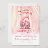 Kleine prinses roze meisje zesde verjaardag kaart (Voorkant)