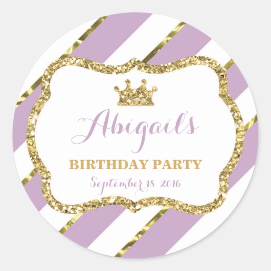 Kleine Prinses Sticker, Paarse, Goud Ronde Sticker (Voorkant)