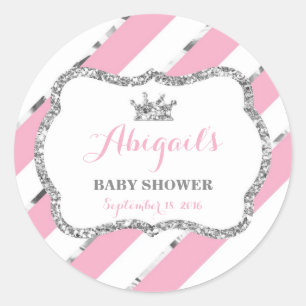 Kleine prinses Sticker, roze, faux glitter Ronde Sticker