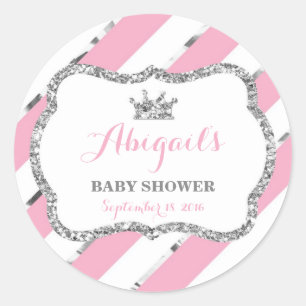Kleine prinses Sticker, roze, faux glitter Ronde Sticker