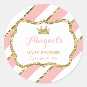 Kleine prinses Sticker, roze, faux glitter Ronde Sticker
