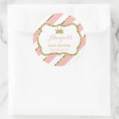 Kleine prinses Sticker, roze, faux glitter Ronde Sticker (Tas)