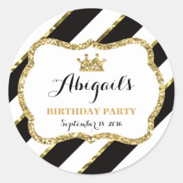 Kleine Prinses Sticker, Zwart, Goud Ronde Sticker