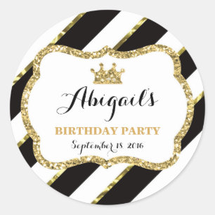 Kleine Prinses Sticker, Zwart, Goud Ronde Sticker