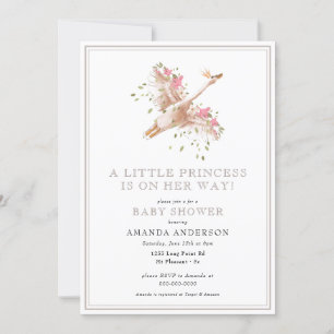 Kleine prinses Swan Floral Girl Pink Baby shower  Kaart