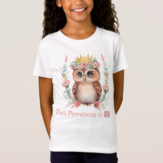 Kleine Prinses Uil Achtste Verjaardag T-shirt (Voorkant)