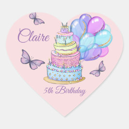 Kleine prinses verjaardagstaart ballonnen vlinders hart sticker
