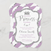Kleine Prinses Verjaardagsuitnodiging Paarse Zilve Kaart (Voorkant / Achterkant)