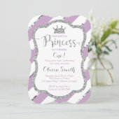 Kleine Prinses Verjaardagsuitnodiging Paarse Zilve Kaart (Staand voorkant)