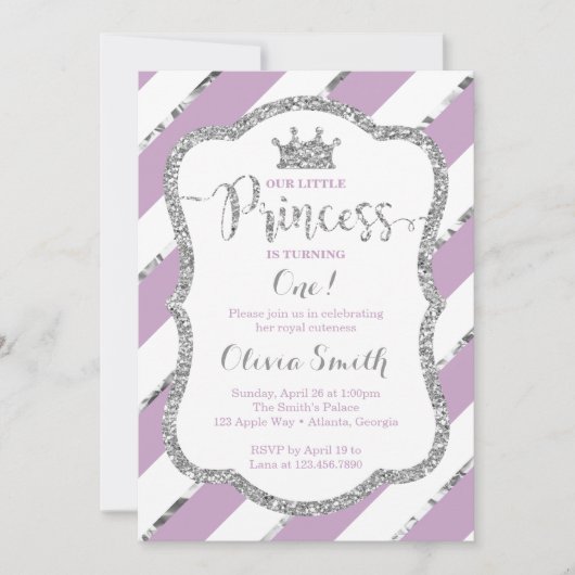Kleine Prinses Verjaardagsuitnodiging Paarse Zilve Kaart (Voorkant)
