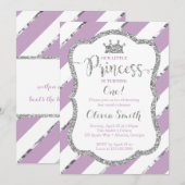Kleine Prinses Verjaardagsuitnodiging Paarse Zilve Kaart (Voorkant / Achterkant)