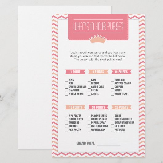 Kleine prinses wat is er in je Purse Game? Briefpapier (Voorkant / Achterkant)