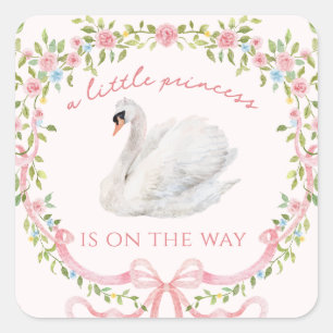 Kleine Prinses Zwaan Baby Shower Feest Vierkante Sticker