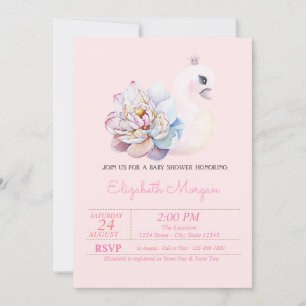 Kleine Prinses, Zwaan, Roze Bloemen Baby Shower Kaart