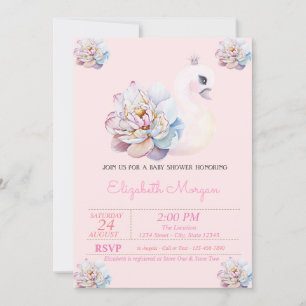 Kleine Prinses, Zwaan, Roze Bloemen Baby Shower Kaart