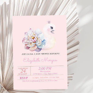 Kleine Prinses, Zwaan, Roze Bloemen Baby Shower Kaart
