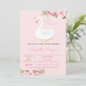 Kleine prinses, Zwan, Floral Baby shower Kaart (Staand voorkant)