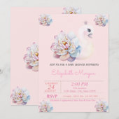 Kleine prinses, Zwan, Flowers Roze Baby shower Kaart (Voorkant / Achterkant)