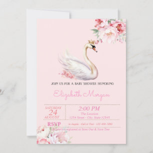 Kleine Prinses, Zwanen Kroon, Bloemige Baby Shower Kaart