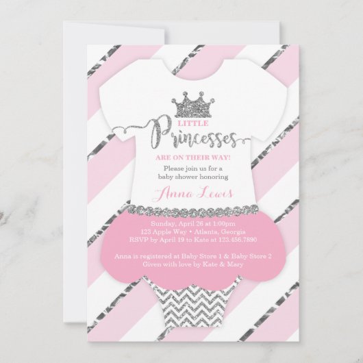 Kleine Prinsessen Baby shower Uitnodigen, Faux Gli Kaart (Voorkant)