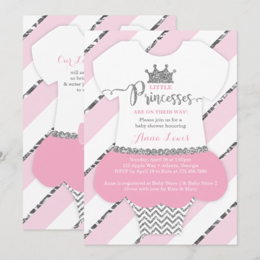 Kleine Prinsessen Baby shower Uitnodigen, Faux Gli Kaart (Voorkant / Achterkant)