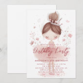 Kleine Prinsessen Ballerina Roze Verjaardagsfeest Kaart (Voorkant / Achterkant)