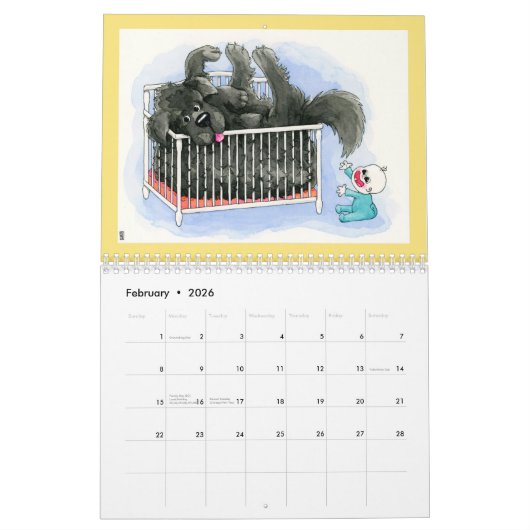 Kleine Prints - Funny Newfoundland Dog Calendar Kalender (Feb 2026)