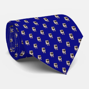 Kleine Pug Puppy Pattern op Light Navy Blue Stropdas