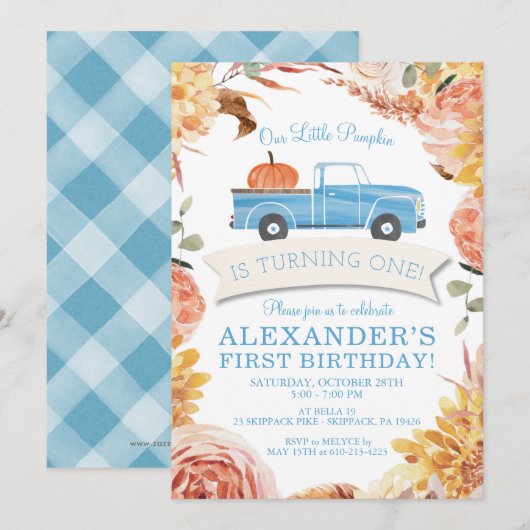 Kleine PUMPKIN Blauwe Vrachtwagen Jongen 1e Verjaa Kaart (Voorkant / Achterkant)