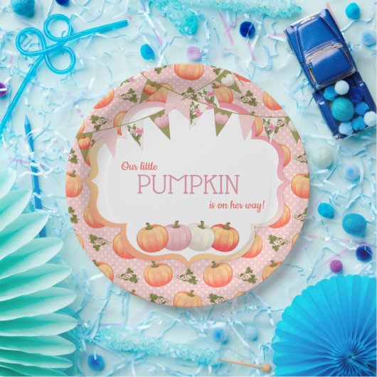 Kleine Pumpkin Patch Meisje Baby shower Roze Peach Papieren Bordje (Feest)