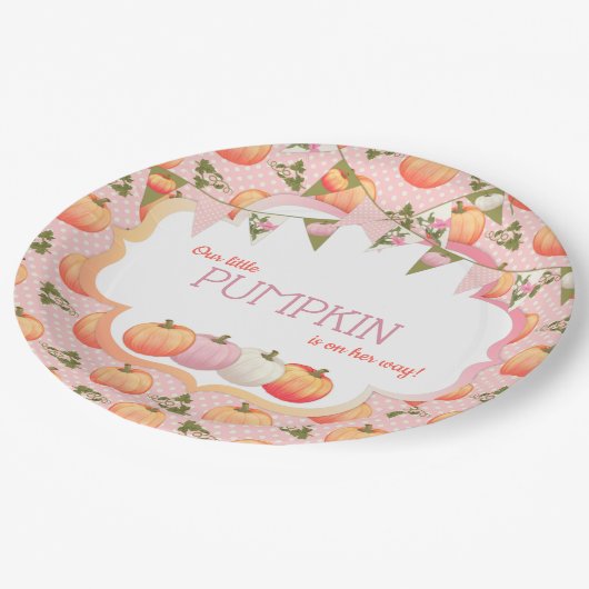 Kleine Pumpkin Patch Meisje Baby shower Roze Peach Papieren Bordje (Gekanteld)