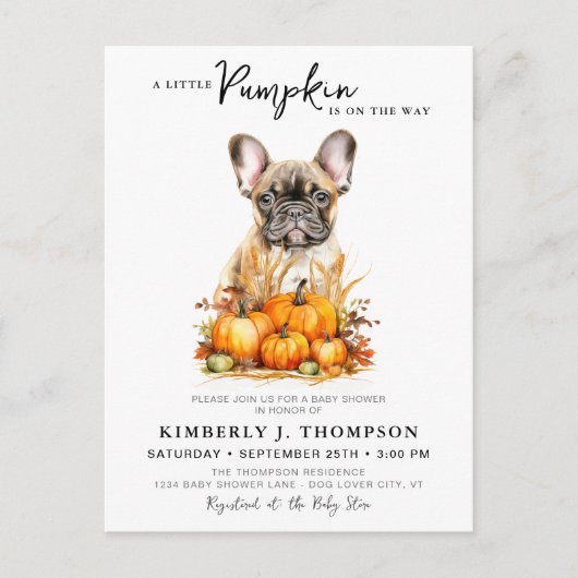 Kleine Pumpkin Schattige Puppy Baby shower Invitat Briefkaart (Voorkant)
