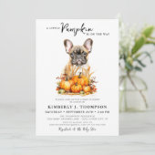 Kleine Pumpkin Schattige Puppy Eenvoudige Herfst B Kaart (Staand voorkant)