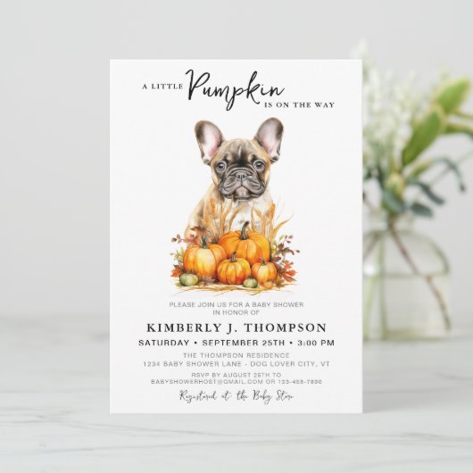 Kleine Pumpkin Schattige Puppy Eenvoudige Herfst B Kaart (Staand voorkant)