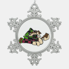 Kleine puppy voor de winter tin sneeuwvlok ornament