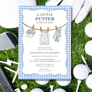 Kleine Putter Blauwe Golf Waslijn Baby Shower Kaart