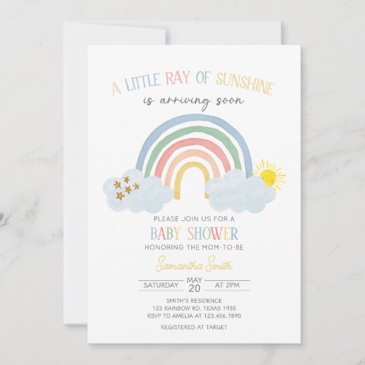 Kleine Ray van het Baby shower van de zonneregenbo Kaart (Voorkant)