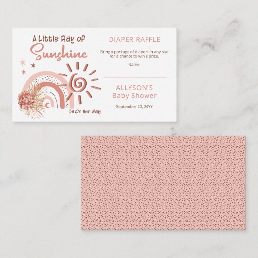 Kleine Ray van Sunshine Baby shower Diaper Raffle Informatiekaartje (Voorkant / Achterkant)