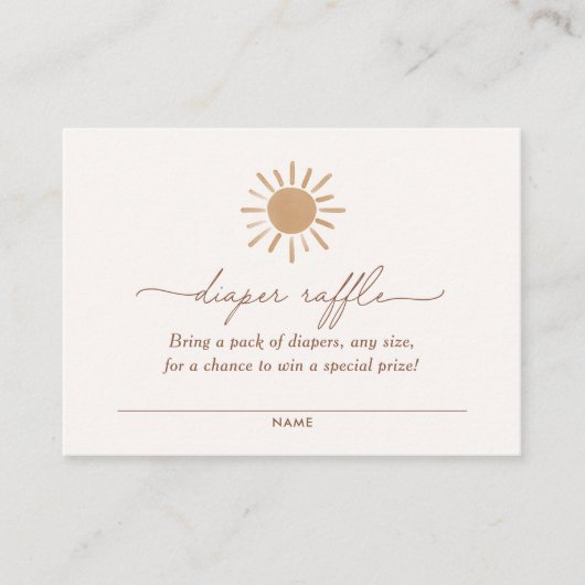 Kleine Ray van Sunshine Baby shower Diaper Raffle Informatiekaartje (Voorkant)