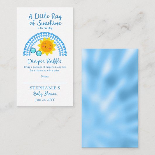 Kleine Ray van Sunshine Baby shower Diaper Raffle Informatiekaartje (Voorkant / Achterkant)