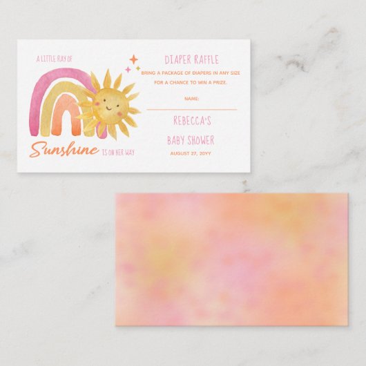 Kleine Ray van Sunshine Baby shower Diaper Raffle Informatiekaartje (Voorkant / Achterkant)