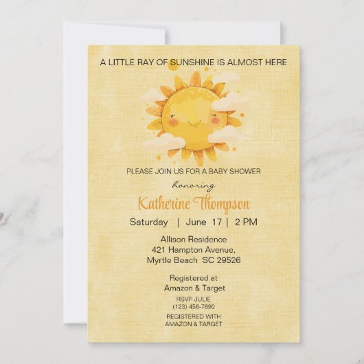 Kleine Ray van Sunshine Baby shower Kaart (Voorkant)