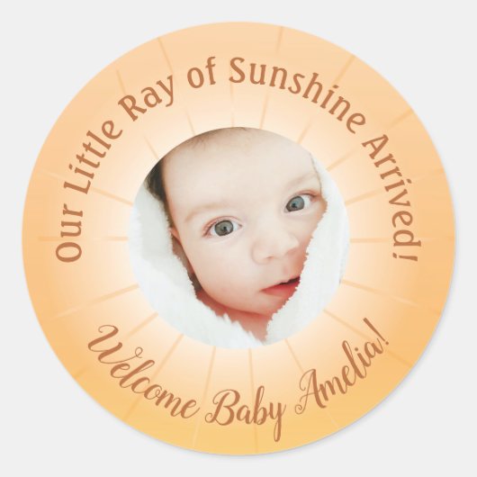 Kleine Ray van Sunshine Baby shower Ronde Sticker (Voorkant)