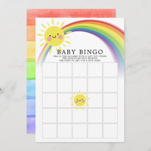 Kleine Ray van Sunshine BINGO Baby shower Game Kaart (Voorkant / Achterkant)