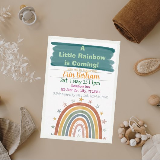 Kleine Regenboog Komt Achteraan, Boho Baby Borrel Kaart