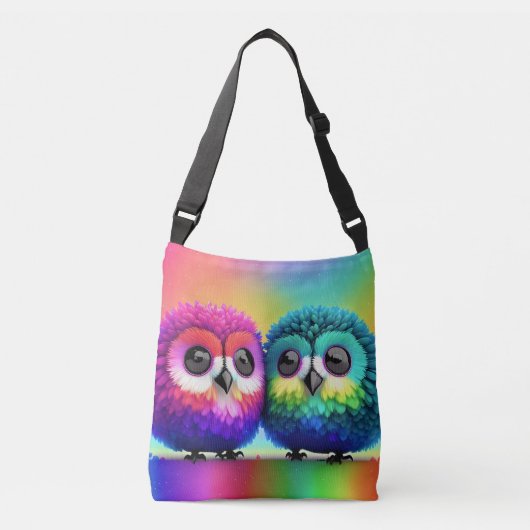 Kleine Regenboog Uilen -ART door Lisa-Dawn Design Crossbody Tas (Voorkant)